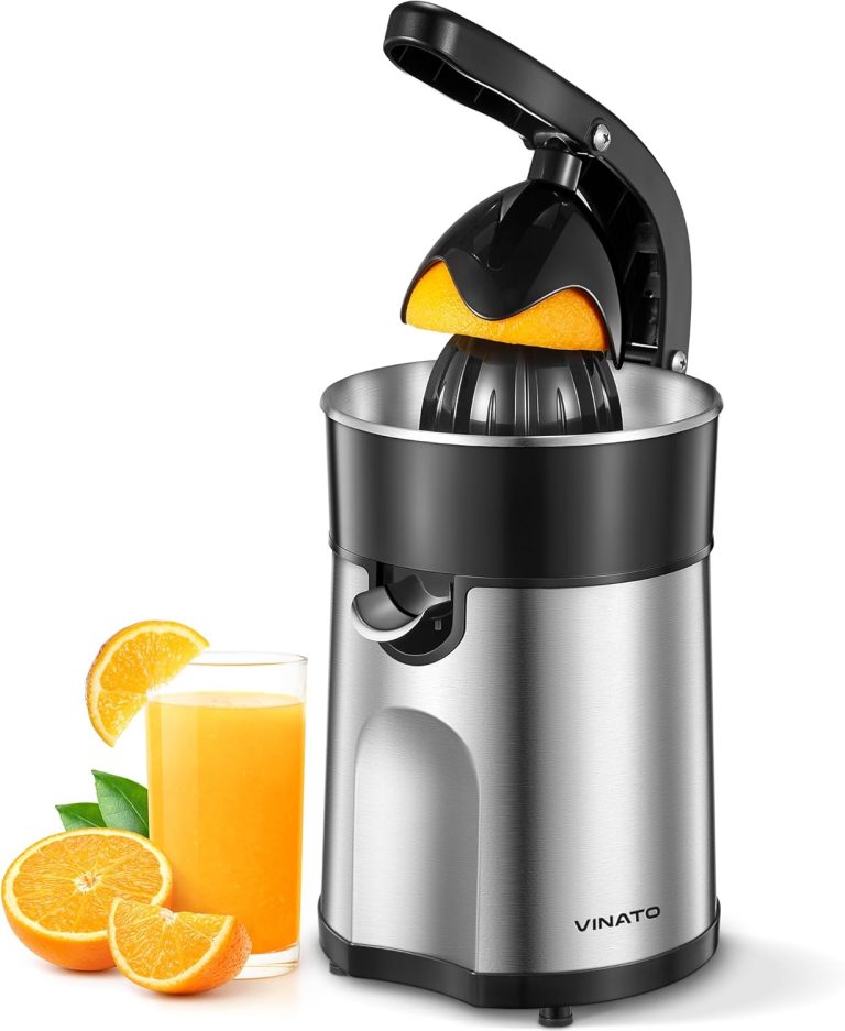 Vinato Presse agrumes électrique, presse-orange électrique avec 2 cônes interchangeables, lavable au lave-vaisselle, sans BPA, Presse agrumes électrique pour orange, citron et pamplemousse
